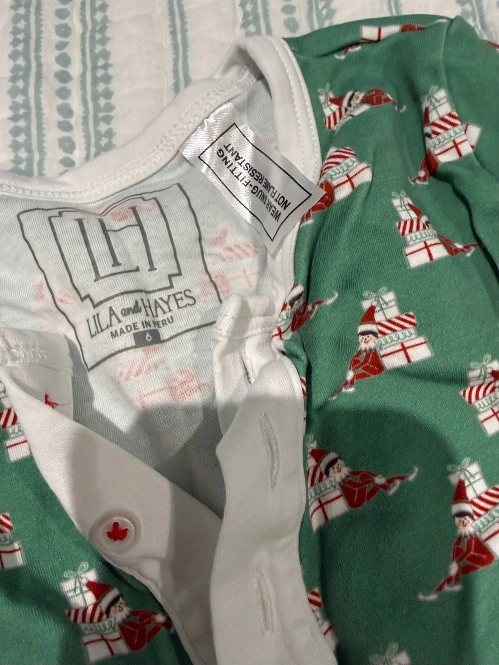 Kids Green Holiday Pajama Set with White Trim